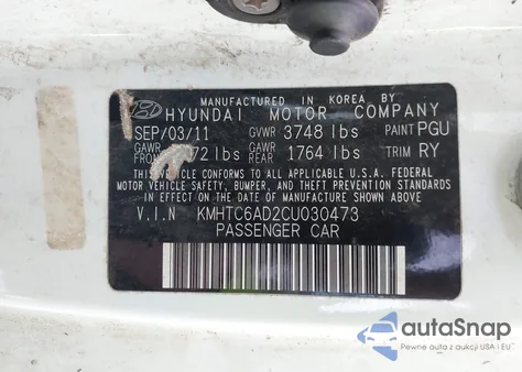 2012 Hyundai Veloster Base W/Gray from USA, damaged, VIN KMHTC6AD2CU030473